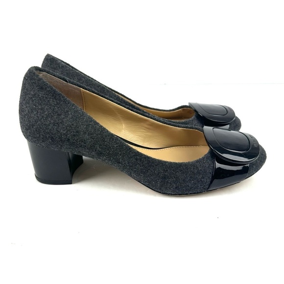 Michael Michael Kors Pauline Flex Mid Pump 6 Charcoal Felt Wool Heels Womens - Picture 5 of 10